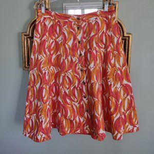 Anthropologie Maeve Banana Grove Denim Midi Skirt Orange Size 10 Button Front